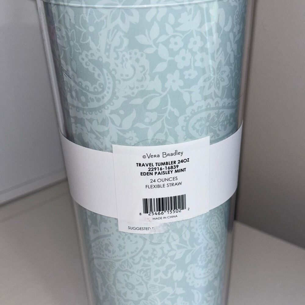 Vera Bradley Eden paisley mint travel tumbler 24oz flexible straw new - Picture 5 of 7